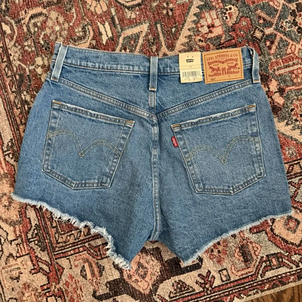 Levi’s 501 High Rise Women’s Shorts Size 28 Medium Wash Cut Off Blue Denim NWT - Picture 7 of 15